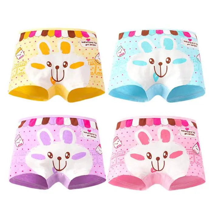 Lot 4 Culottes Fille Cartoon - Boxers Coton Imprimés Mignons 2-10 Ans