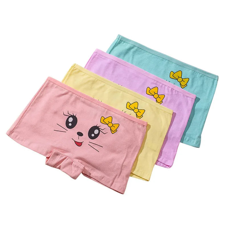 Lot 4 Culottes Fille Cartoon - Boxers Coton Imprimés Mignons 2-10 Ans