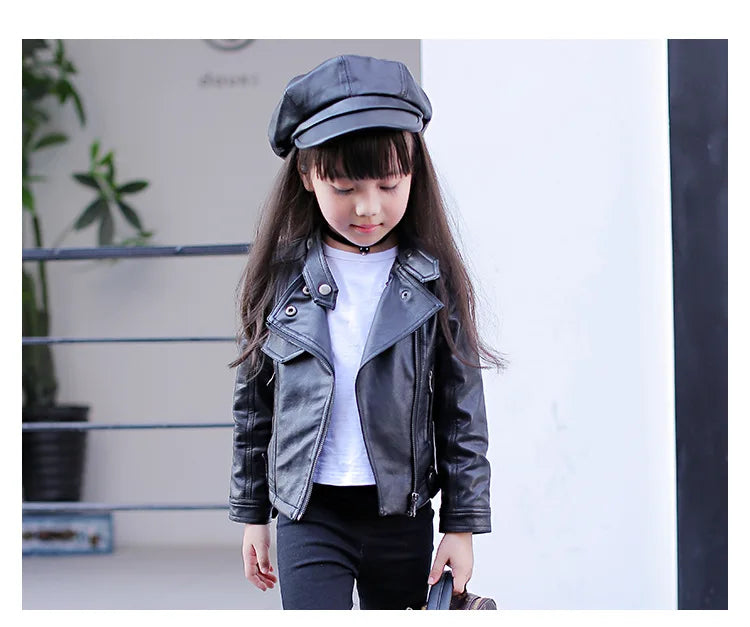 Veste Simili Cuir Fille - Blouson Col Revers Automne Hiver