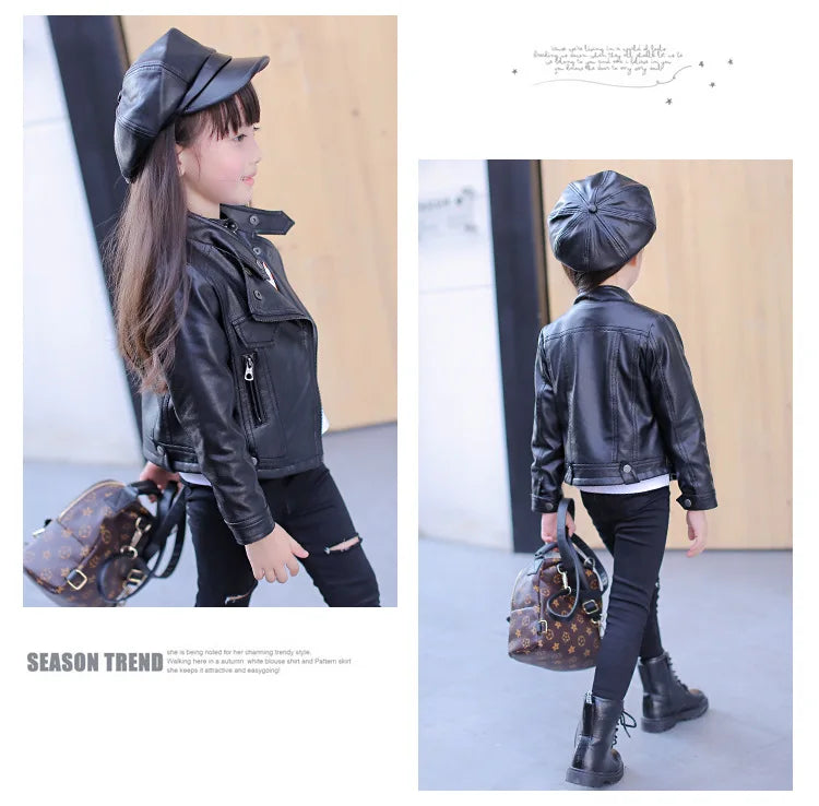 Veste Simili Cuir Fille - Blouson Col Revers Automne Hiver