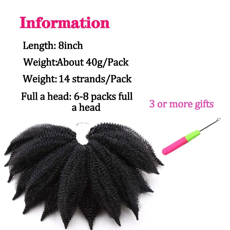 Extension Tresses Marley Braids 8 Pouces - Mèches Crochet Synthétiques Afro Kinky Twist Douces Curl Locks