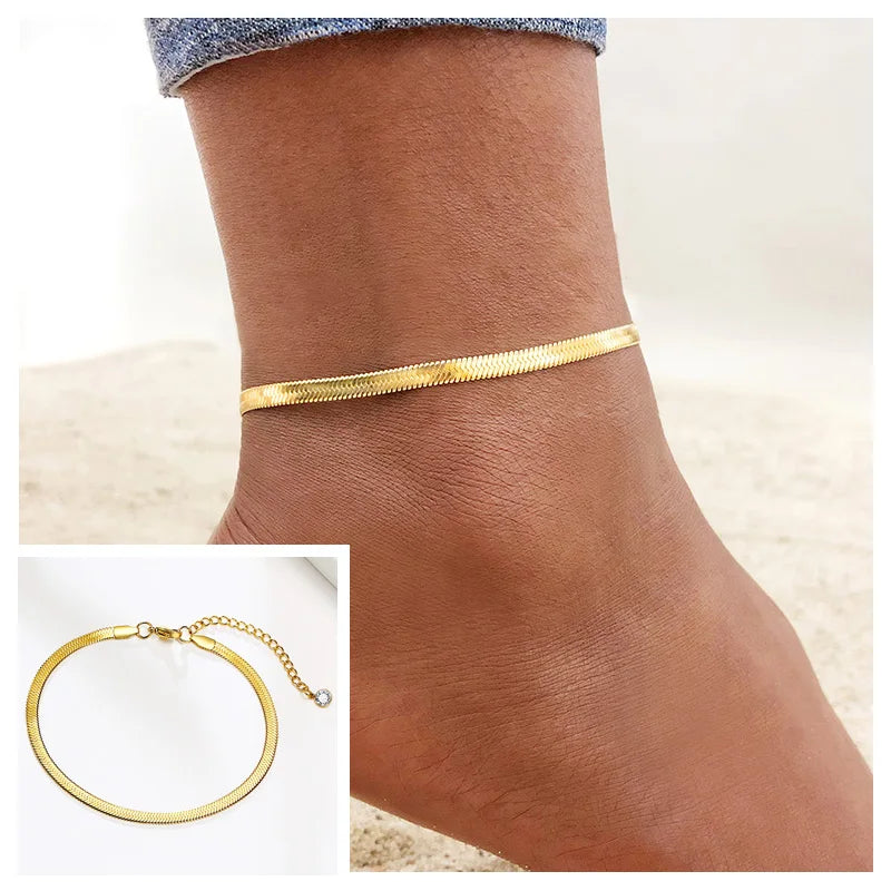 Chaîne Cheville Acier Inoxydable Chevron Snake - Été Ankle Foot Bracelet Cadeau Femme