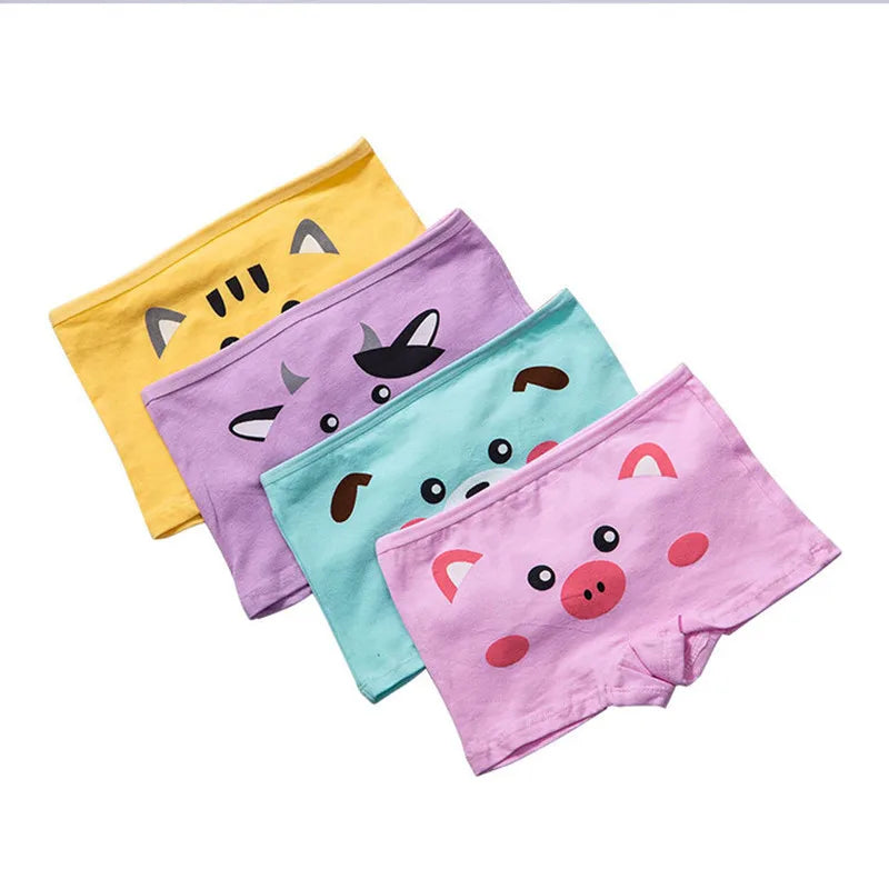 Lot 4 Culottes Fille Cartoon - Boxers Coton Imprimés Mignons 2-10 Ans