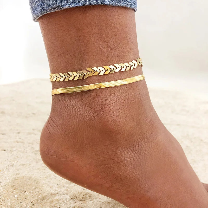 Chaîne Cheville Acier Inoxydable Chevron Snake - Été Ankle Foot Bracelet Cadeau Femme