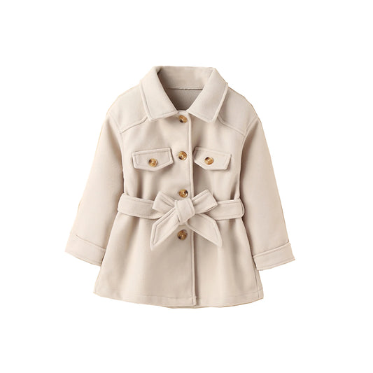 Veste Fille Hiver - Manteau Boutons Ceinture Noeud