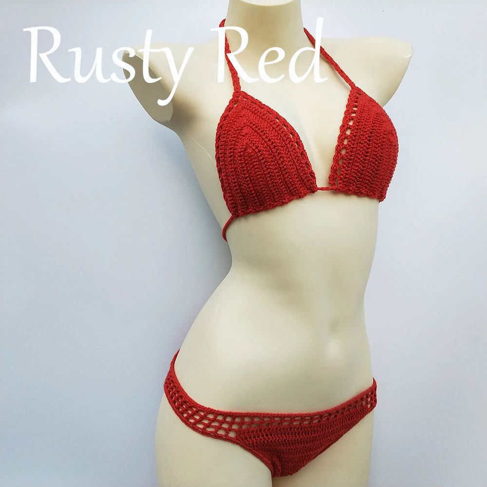 Ensemble Bikini Micro Crochet avec Doublure et Coussinets - Maillot de Bain Sexy
