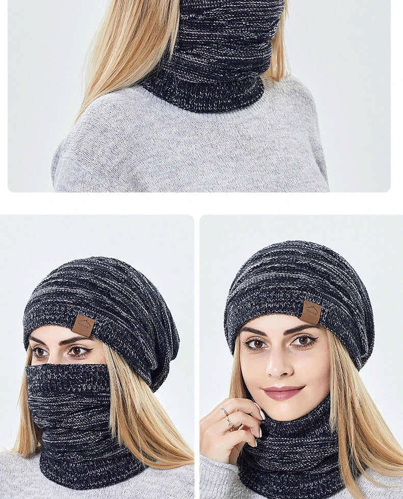 Ensemble Bonnet Écharpe Hiver Femme - Bonnet Tricoté Chaud Doublure Fourrure