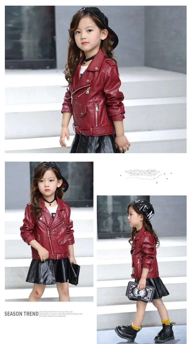 Veste Simili Cuir Fille - Blouson Col Revers Automne Hiver