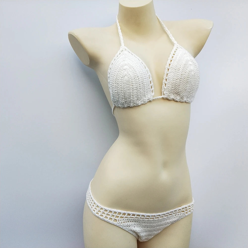 Ensemble Bikini Micro Crochet avec Doublure et Coussinets - Maillot de Bain Sexy
