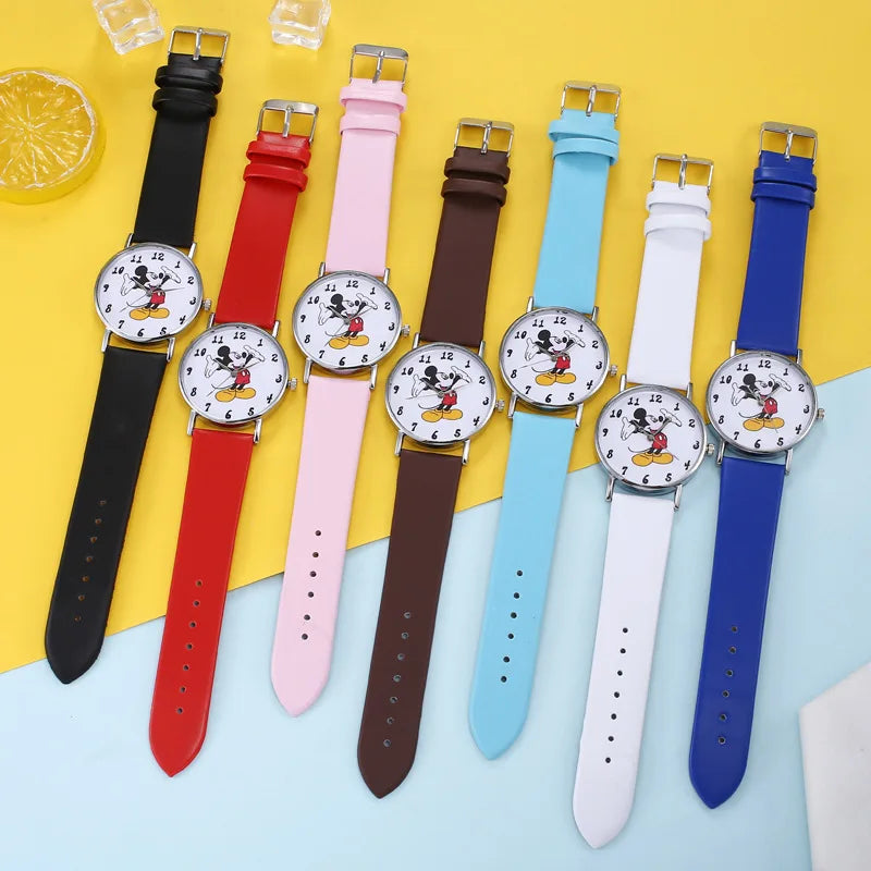 Disney Mickey Mouse Cartoons PU Strap Quartz Watch  Children's Watch Boy Girl Watch Ladies Wrist Student Clock Gift Relogio