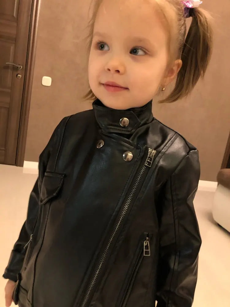 Veste Simili Cuir Fille - Blouson Col Revers Automne Hiver