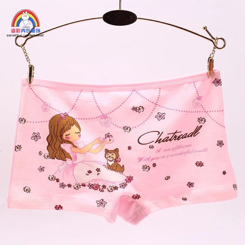 Lot 4 Culottes Fille Cartoon - Boxers Coton Imprimés Mignons 2-10 Ans