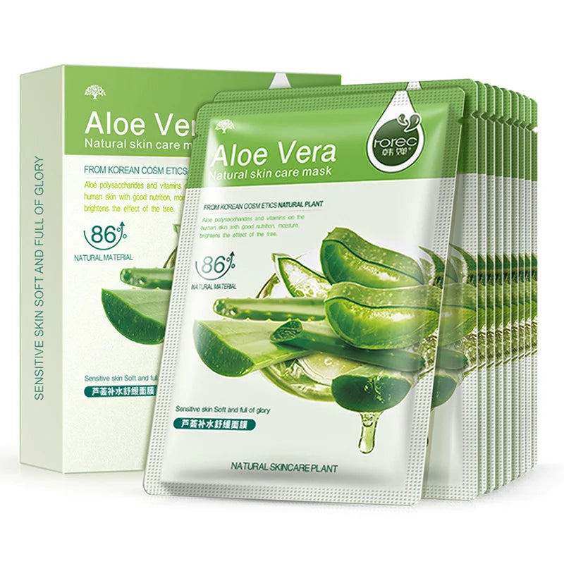 Masque Visage Fruits Naturels Plantes - Hydratant Contrôle Sébum Myrtille Concombre Grenade Aloe Vera Tissu