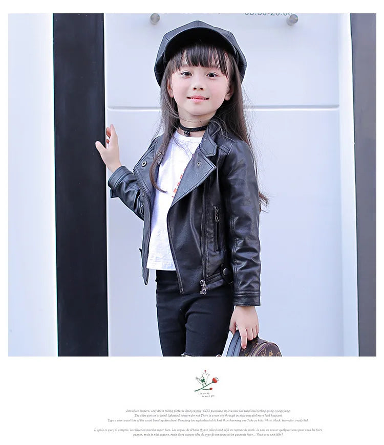 Veste Simili Cuir Fille - Blouson Col Revers Automne Hiver