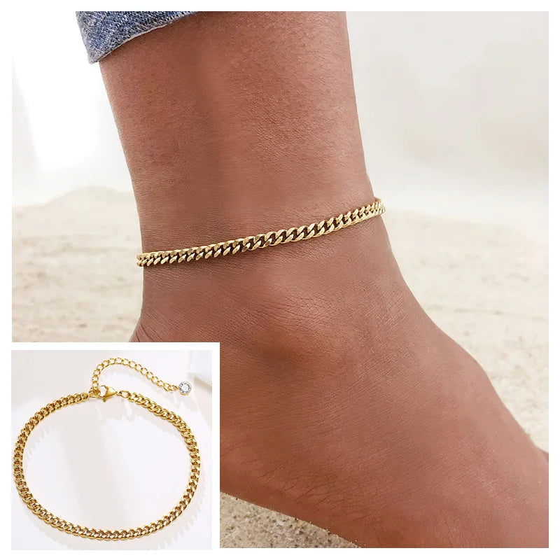 Chaîne Cheville Acier Inoxydable Chevron Snake - Été Ankle Foot Bracelet Cadeau Femme