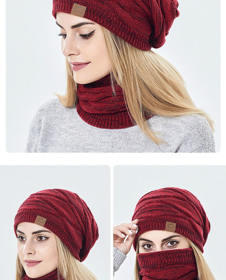 Ensemble Bonnet Écharpe Hiver Femme - Bonnet Tricoté Chaud Doublure Fourrure
