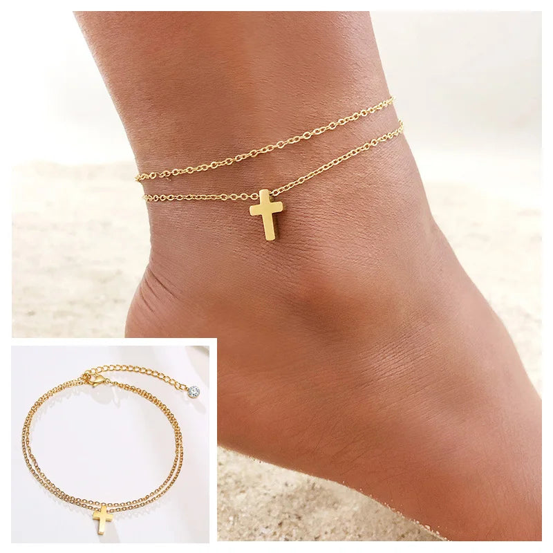 Chaîne Cheville Acier Inoxydable Chevron Snake - Été Ankle Foot Bracelet Cadeau Femme