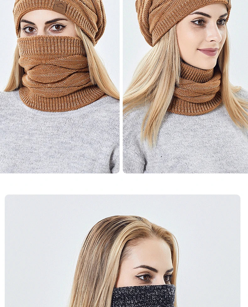 Ensemble Bonnet Écharpe Hiver Femme - Bonnet Tricoté Chaud Doublure Fourrure