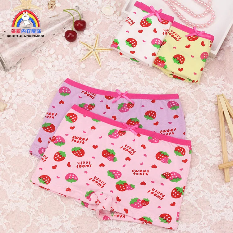 Lot 4 Culottes Fille Cartoon - Boxers Coton Imprimés Mignons 2-10 Ans