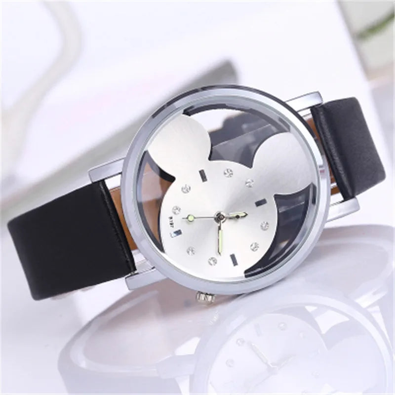Disney Mickey Mouse Cartoons PU Strap Quartz Watch  Children's Watch Boy Girl Watch Ladies Wrist Student Clock Gift Relogio