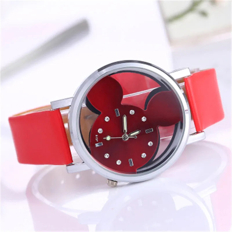 Disney Mickey Mouse Cartoons PU Strap Quartz Watch  Children's Watch Boy Girl Watch Ladies Wrist Student Clock Gift Relogio
