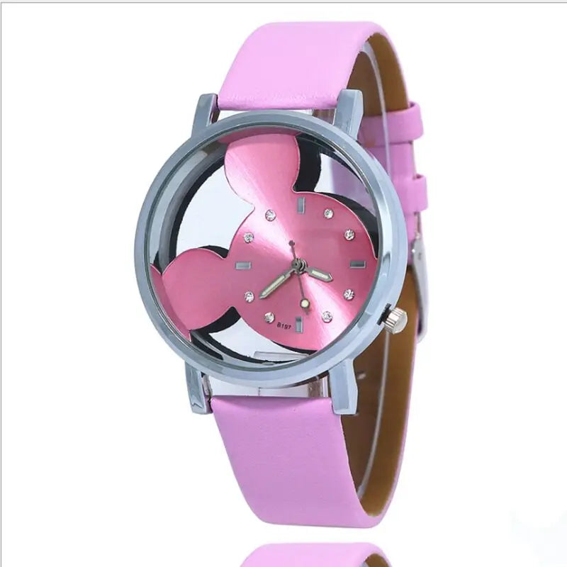 Disney Mickey Mouse Cartoons PU Strap Quartz Watch  Children's Watch Boy Girl Watch Ladies Wrist Student Clock Gift Relogio