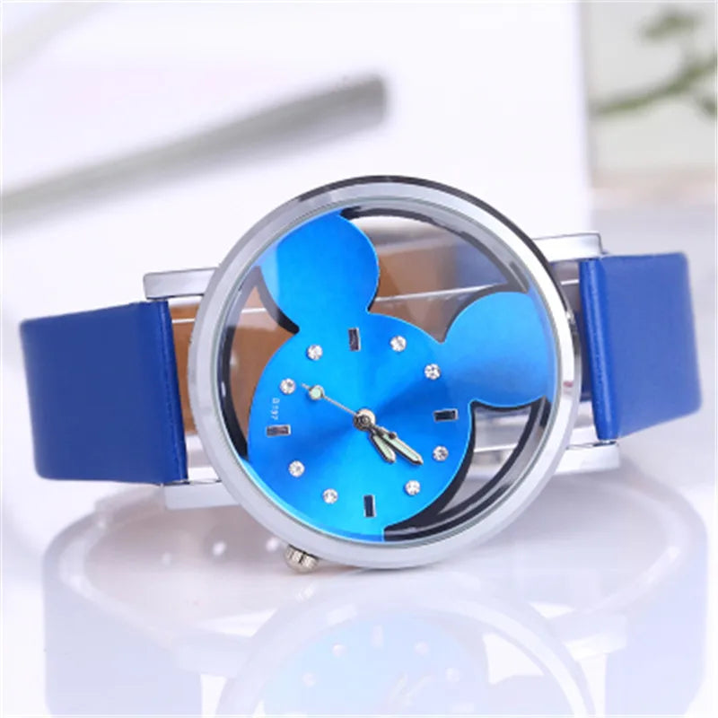 Disney Mickey Mouse Cartoons PU Strap Quartz Watch  Children's Watch Boy Girl Watch Ladies Wrist Student Clock Gift Relogio