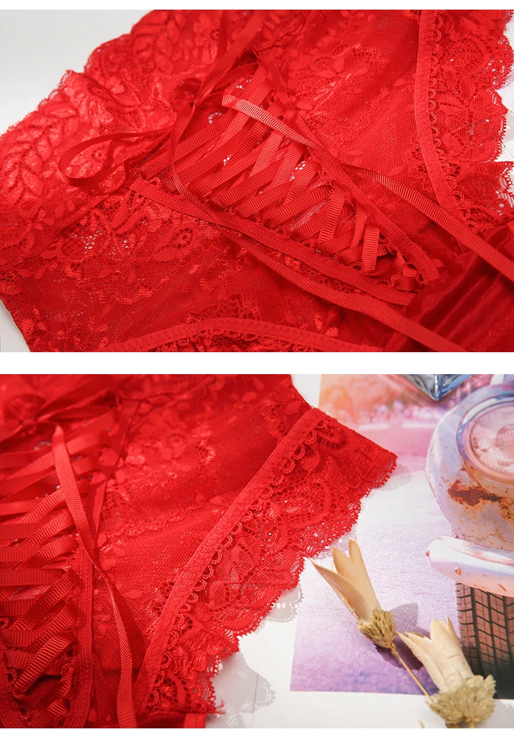 Culotte Femme Sexy Taille Haute Dentelle - String Ajouré Transparent Lingerie Élégante XL