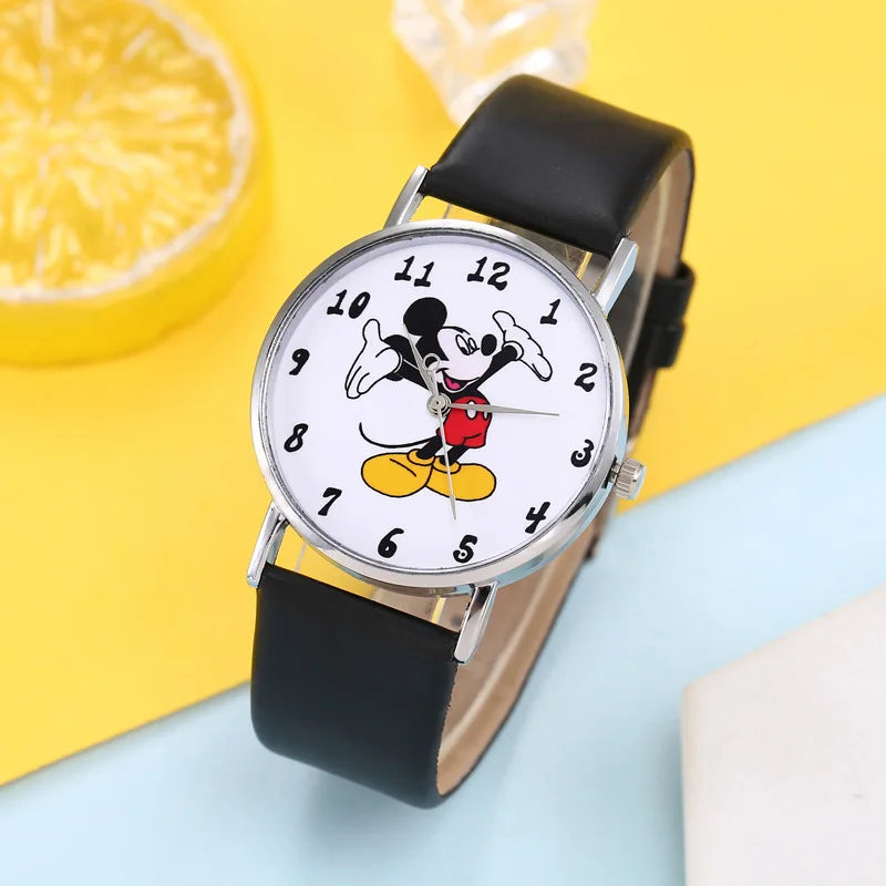 Disney Mickey Mouse Cartoons PU Strap Quartz Watch  Children's Watch Boy Girl Watch Ladies Wrist Student Clock Gift Relogio