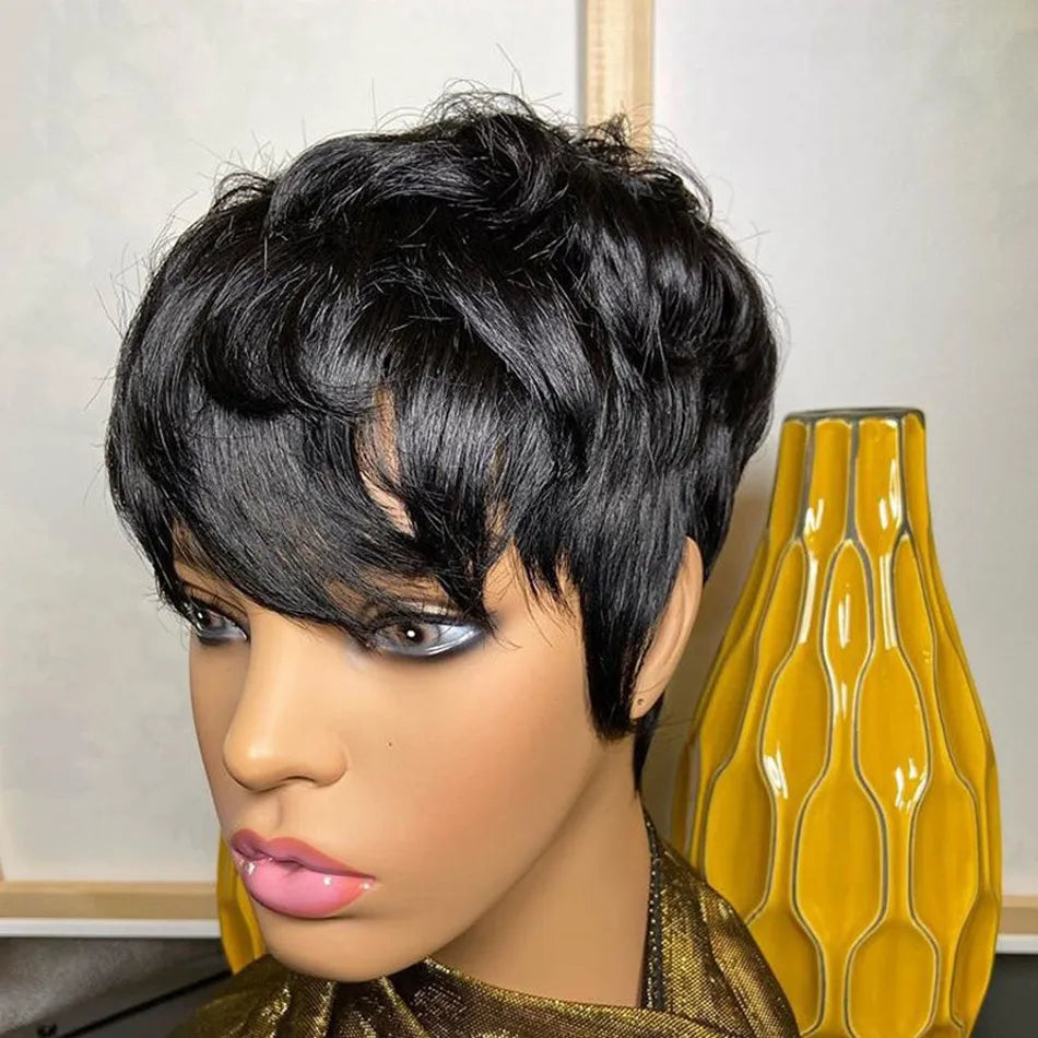 Perruque Cheveux Humains Pixie Cut Courte Bob - Machine Made Sans Lace Brésilienne Remy Femme