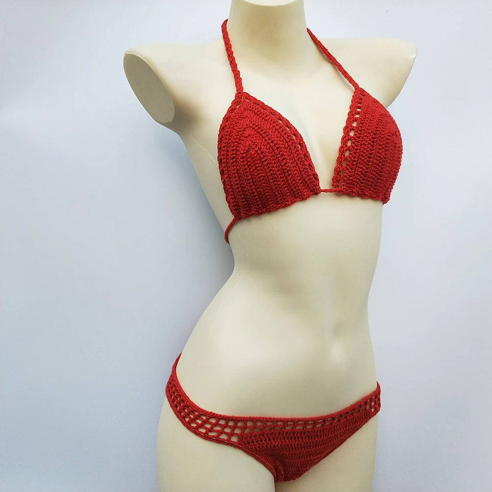 Ensemble Bikini Micro Crochet avec Doublure et Coussinets - Maillot de Bain Sexy