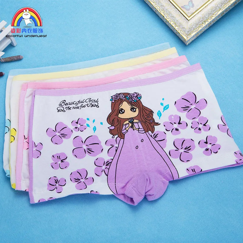 Lot 4 Culottes Fille Cartoon - Boxers Coton Imprimés Mignons 2-10 Ans