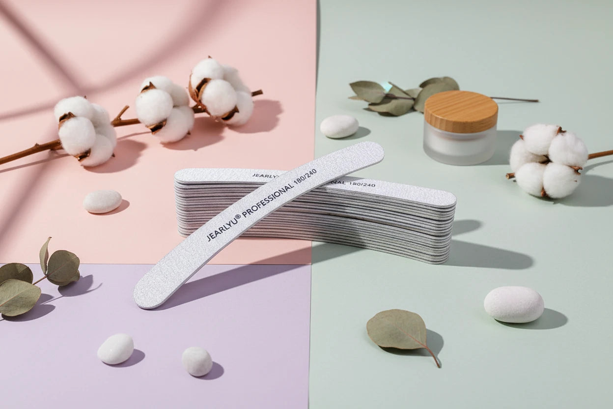 Lime à Ongles Bois 10pcs 180/240 - Courbée Professionnelle Grise Ponçage Manucure Gel Épaisse Résistante