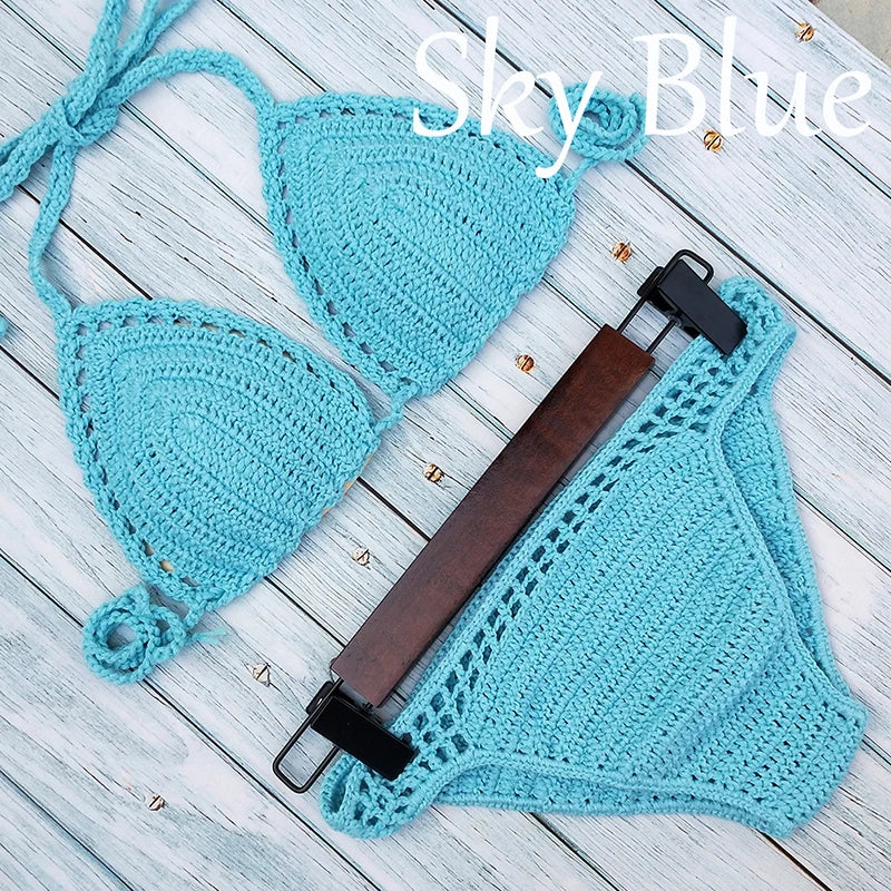 Ensemble Bikini Micro Crochet avec Doublure et Coussinets - Maillot de Bain Sexy