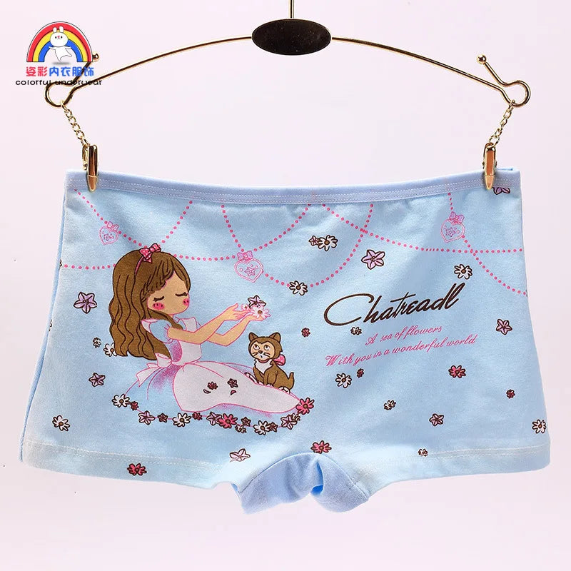 Lot 4 Culottes Fille Cartoon - Boxers Coton Imprimés Mignons 2-10 Ans