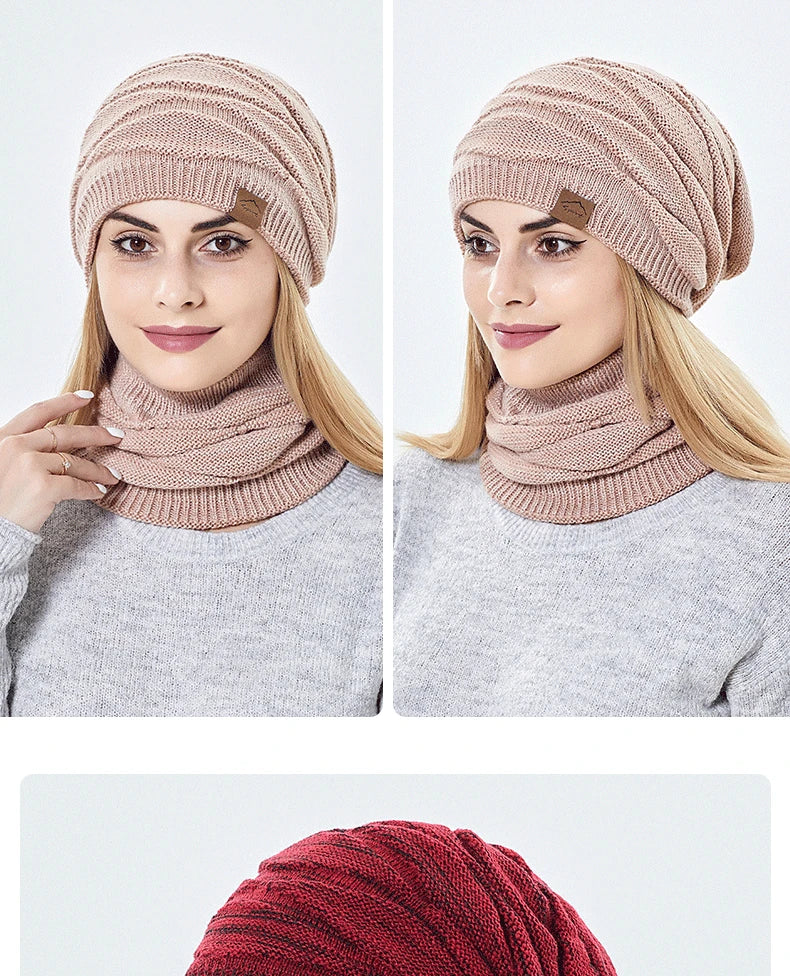 Ensemble Bonnet Écharpe Hiver Femme - Bonnet Tricoté Chaud Doublure Fourrure