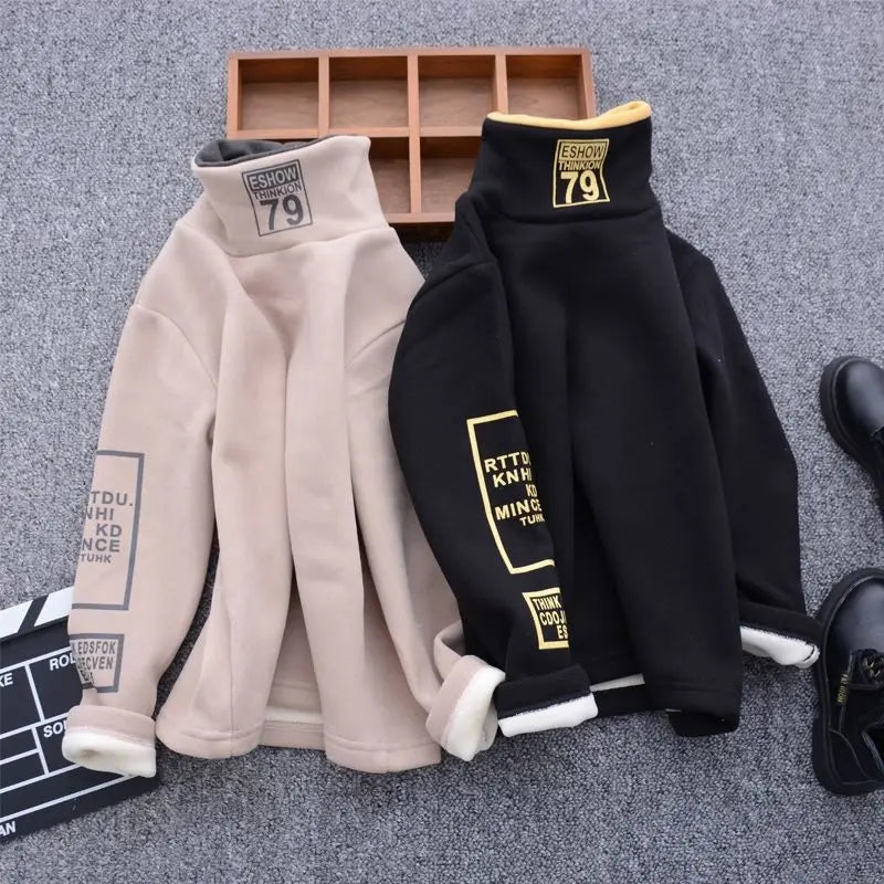 T-Shirt Thermique Garçon - Col Roulé Velours Chaud Automne Hiver