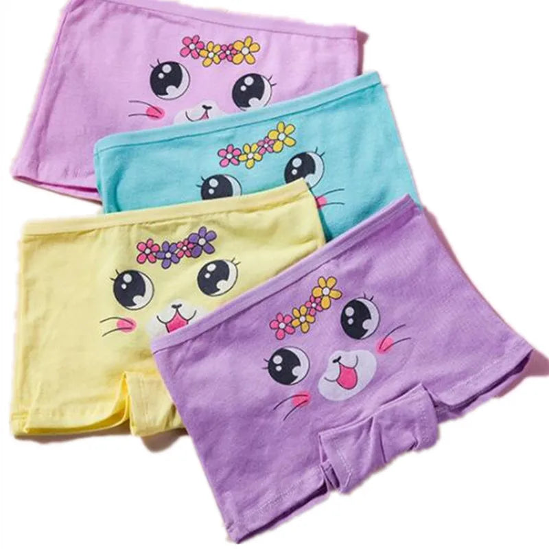 Lot 4 Culottes Fille Cartoon - Boxers Coton Imprimés Mignons 2-10 Ans