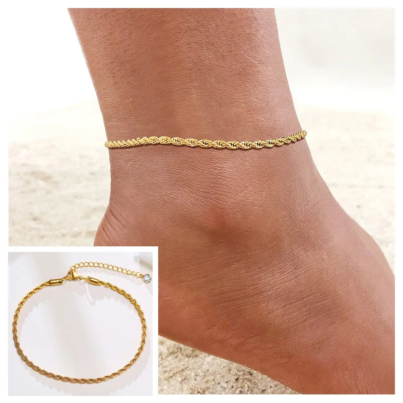 Chaîne Cheville Acier Inoxydable Chevron Snake - Été Ankle Foot Bracelet Cadeau Femme