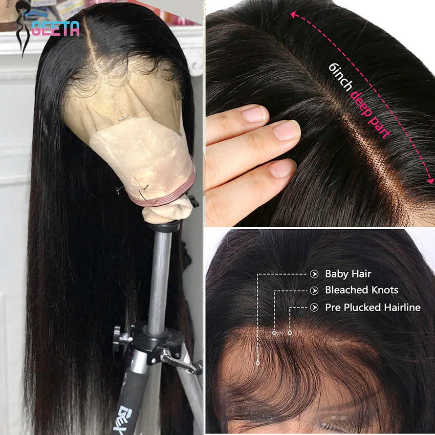 Perruque Cheveux Humains Lace Frontal 13x6 HD Transparente - Lisse 30 Pouces Closure 4x4 Femme