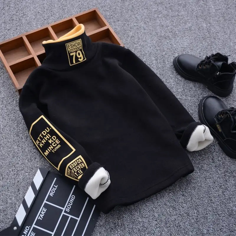 T-Shirt Thermique Garçon - Col Roulé Velours Chaud Automne Hiver