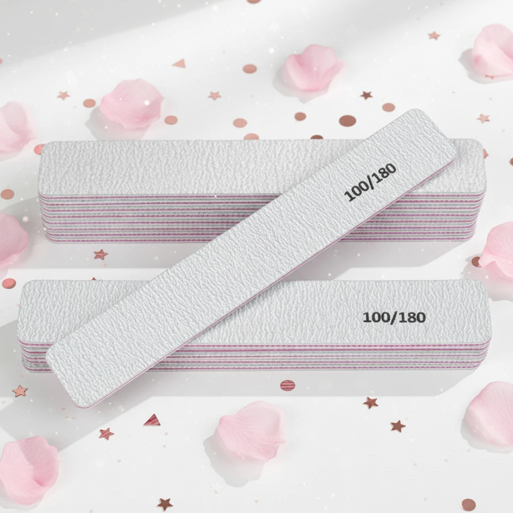 Limes à Ongles Grises 100/180 Lot de 10pcs - Carrées Droites Buffer Manucure Ponçage UV Gel Polish Soin Ongles