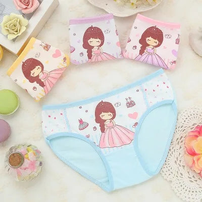 Lot 4 Culottes Fille Cartoon - Boxers Coton Imprimés Mignons 2-10 Ans