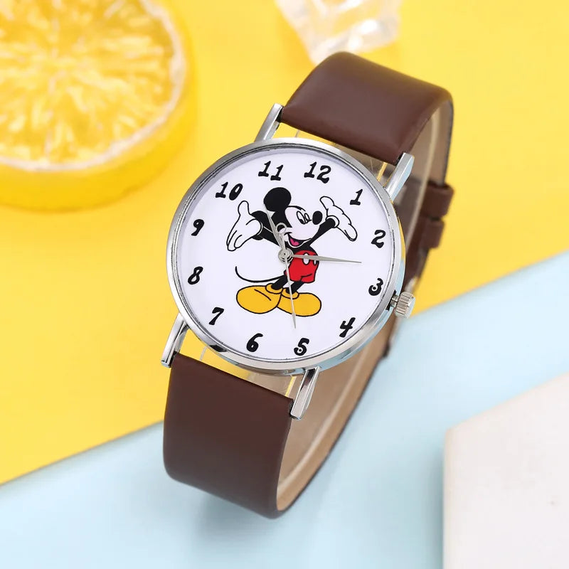Disney Mickey Mouse Cartoons PU Strap Quartz Watch  Children's Watch Boy Girl Watch Ladies Wrist Student Clock Gift Relogio