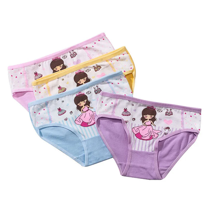 Lot 4 Culottes Fille Cartoon - Boxers Coton Imprimés Mignons 2-10 Ans
