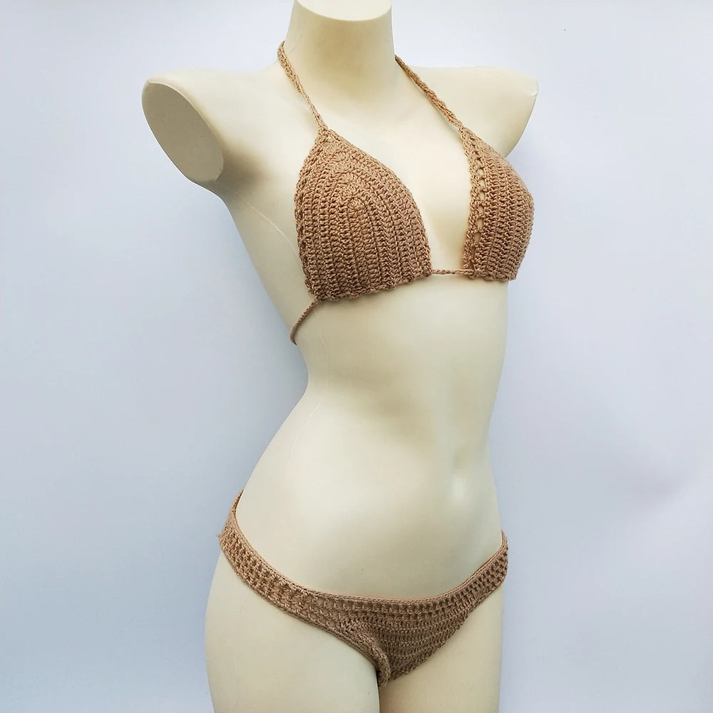 Ensemble Bikini Micro Crochet avec Doublure et Coussinets - Maillot de Bain Sexy