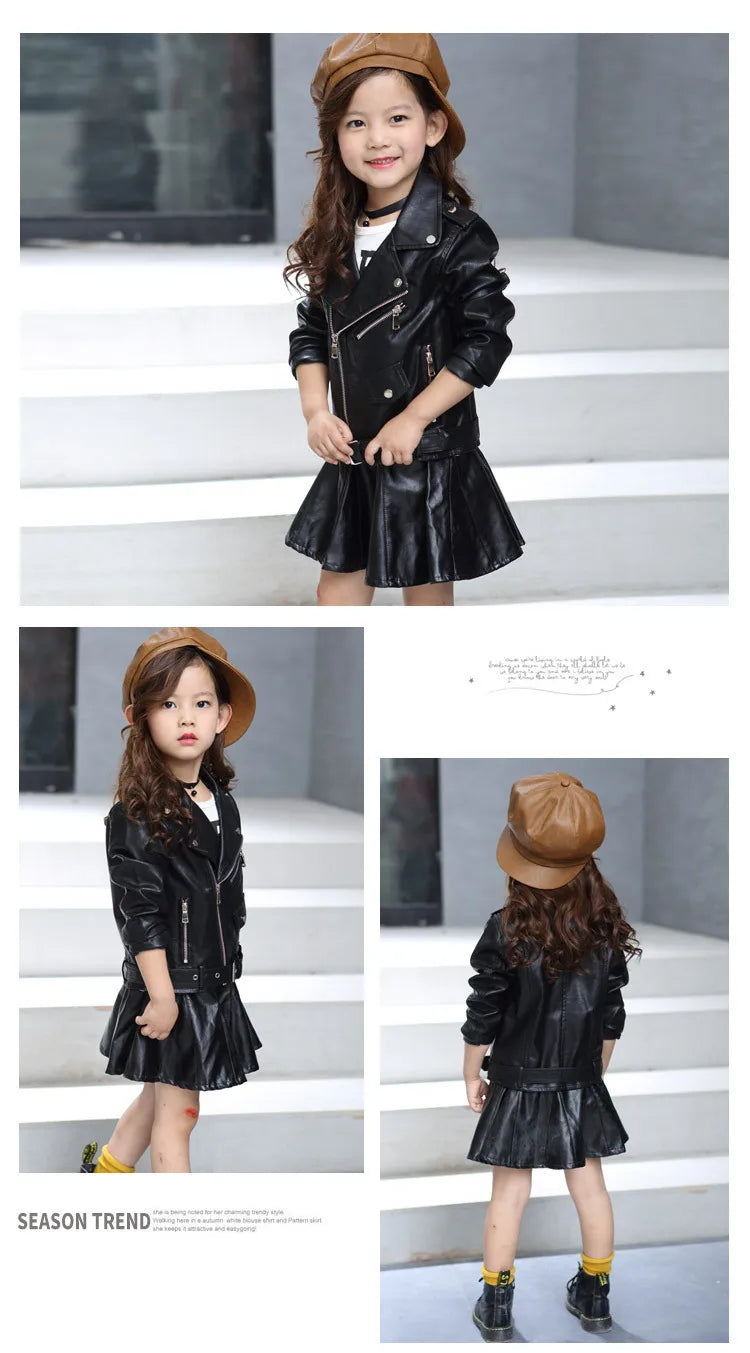 Veste Simili Cuir Fille - Blouson Col Revers Automne Hiver