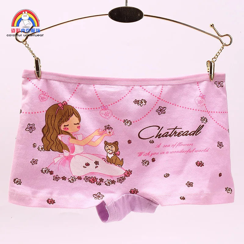 Lot 4 Culottes Fille Cartoon - Boxers Coton Imprimés Mignons 2-10 Ans