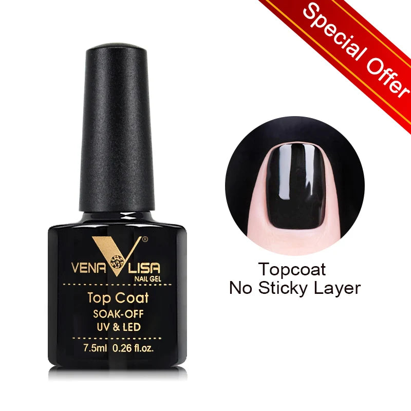 Vernis Gel Ongles VENALISA 7.5ml - Semi-Permanent UV Paillettes Mat Top Coat Couleurs Manucure