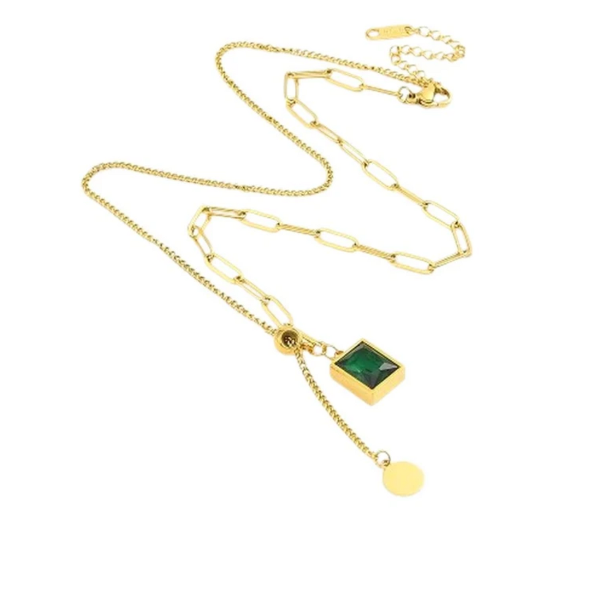 Collier chaîne acier inoxydable trombone et forçat pendentif oxyde vert